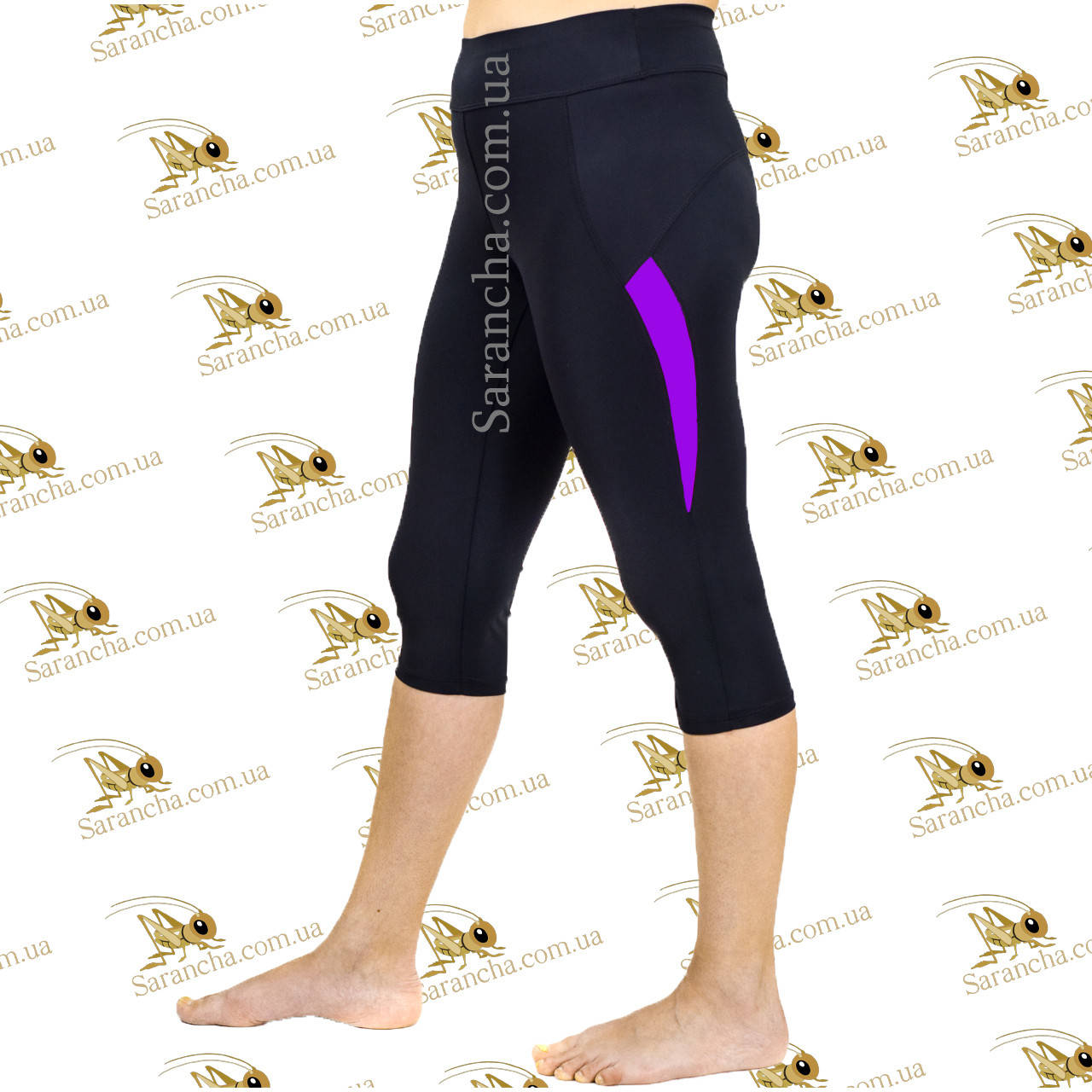 

Бриджи большие размеры женские спортивные черные с сиреневыми вставками, Черный