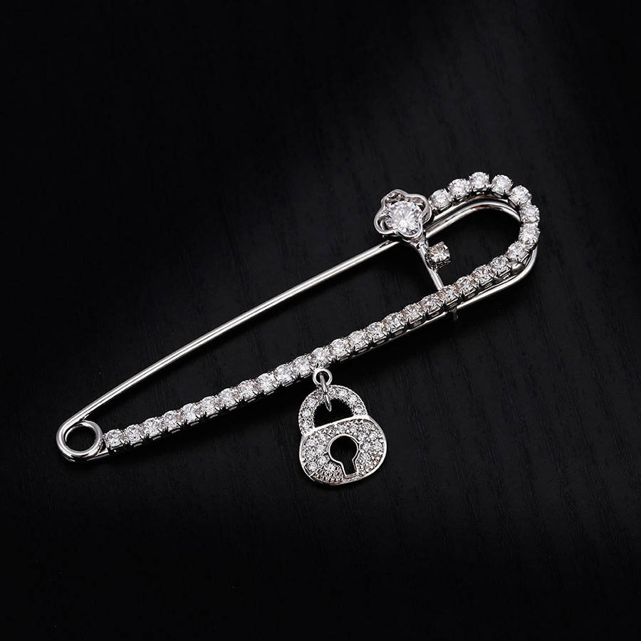 

Шпилька родированная, Замок с цирконием, Xuping