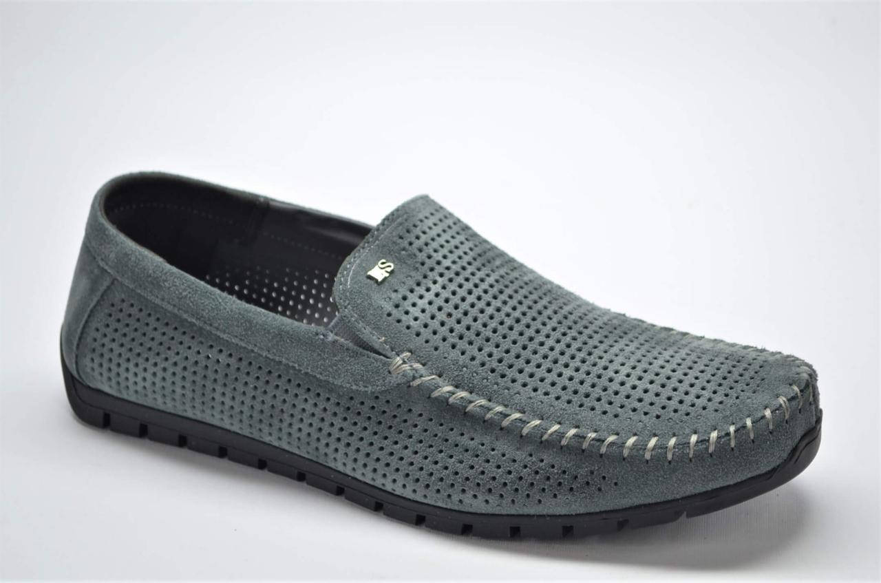 

Мужские летние туфли мокасины замшевые серые Legges 01