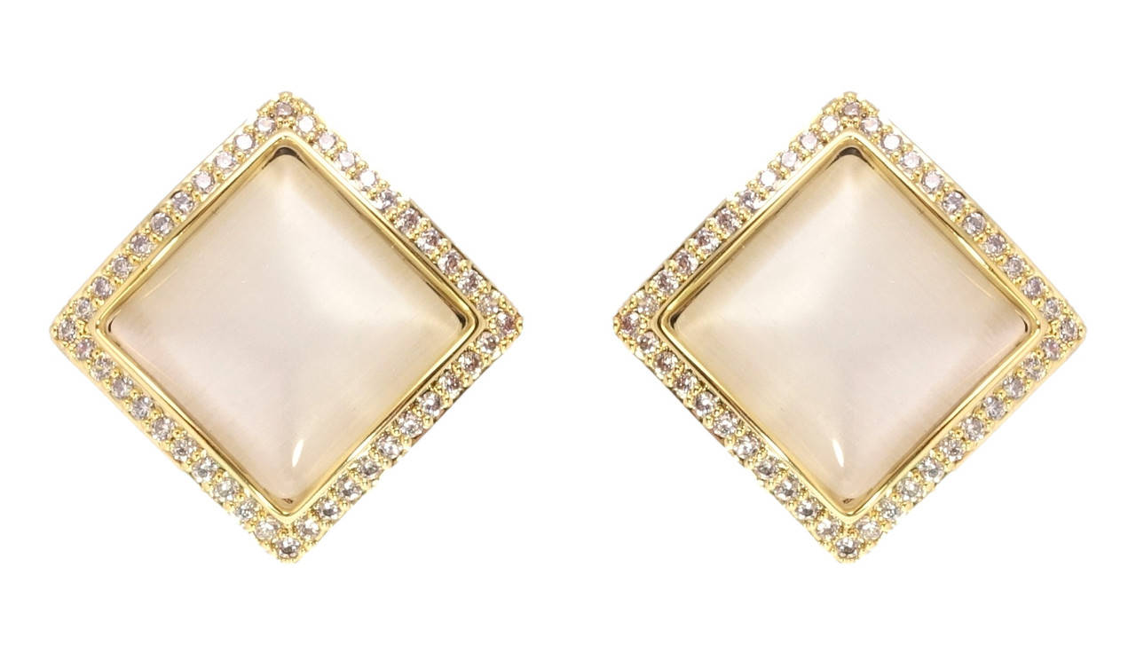 

Серьги Xuping JEAN GOUJON Позолота 14K итальянский замок "Изящные ромбы с цирконием и "Кошачьим глазом"