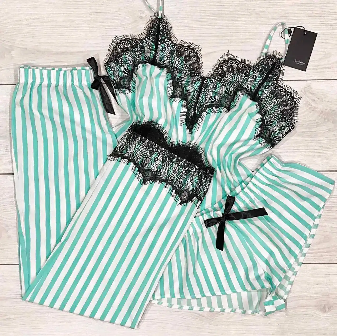 

ВЫБОР ЦВЕТА Комплект пижама тройка женская с кружевом софт трикотаж