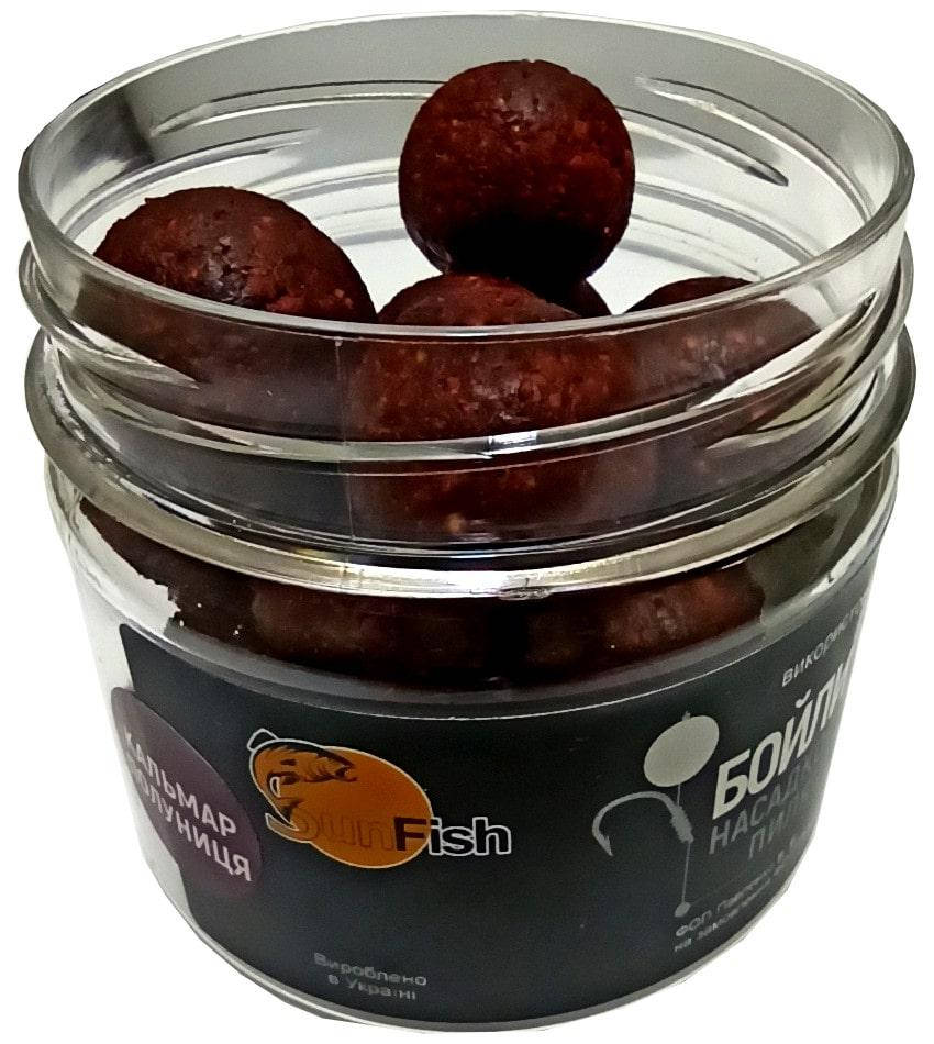 

Бойлы насадочные пылящие SunFish Кальмар Клубника 20mm 100g