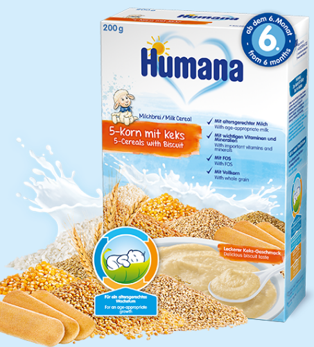 

Молочная каша Humana 5 злаков с печеньем, 200 г