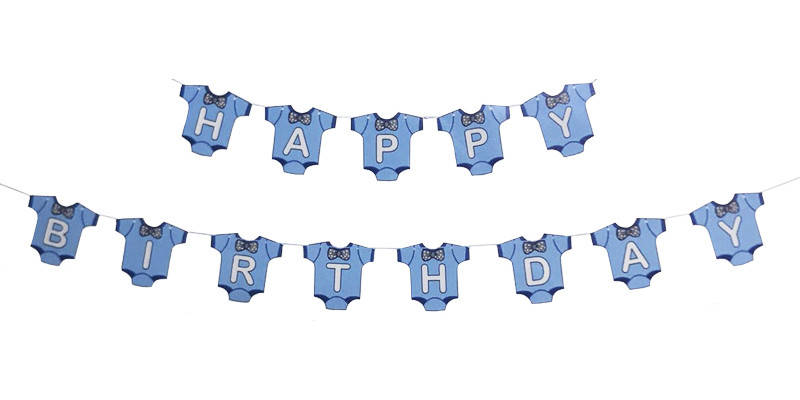 

Гирлянда бумажная Happy Birthday крещение мальчик