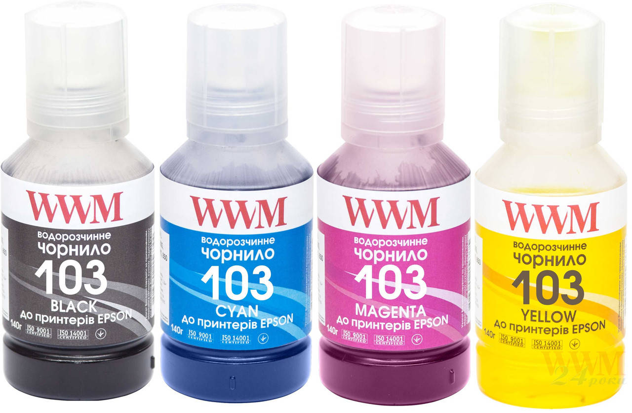 

Комплект чернил WWM 103 для Epson L3100/3110/3150 4х140г B/C/M/Y (E103SET4)