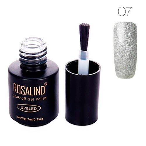 

Гель-лак для ногтей маникюра 7мл Rosalind, шиммер, 07 серебро, 102071