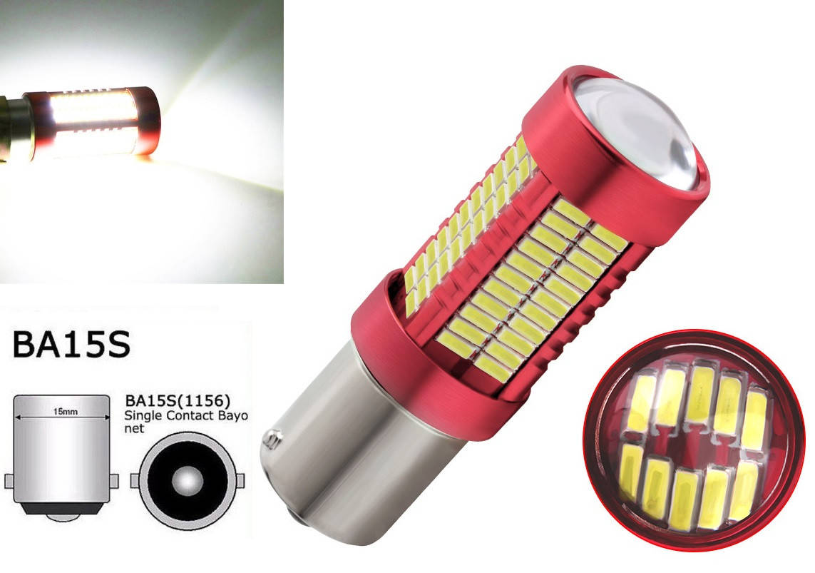 

Автомобильная LED лампа P21W S25 12-24V 106smd 4014 Линзована светодиодная с драйвером, белый цвет света