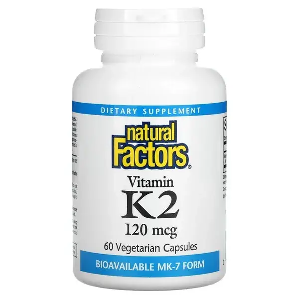 

Natural Factors, витамин K2, 100 мкг, 60 вегетарианских капсул