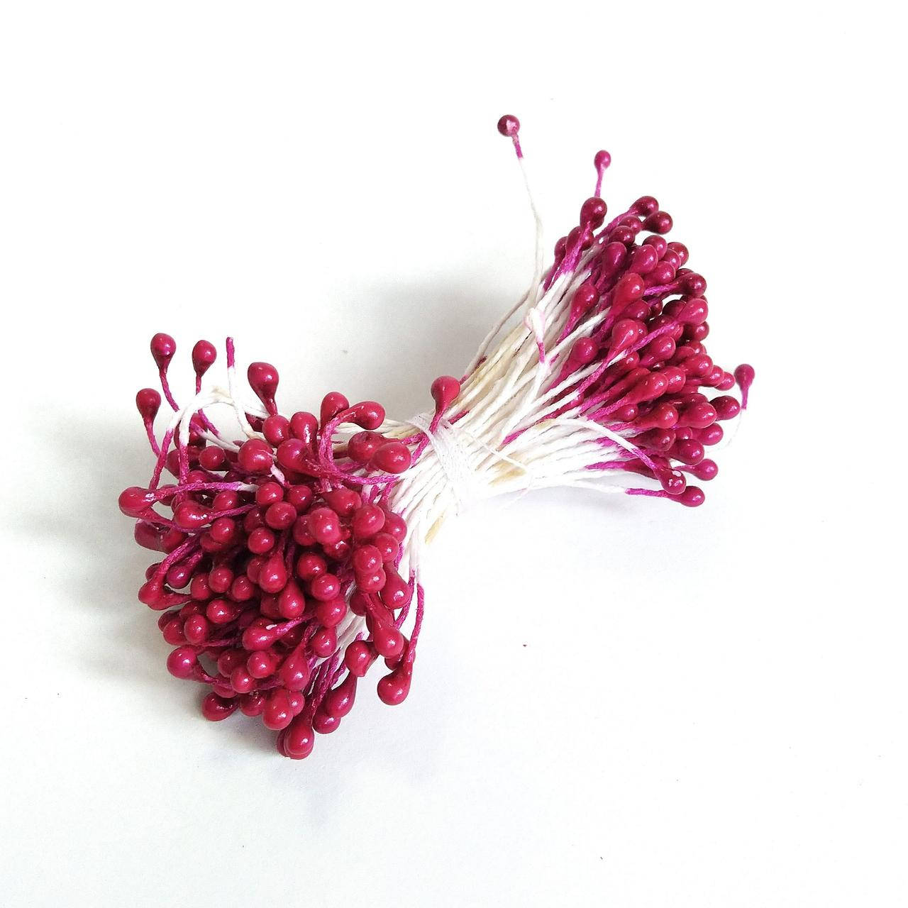 

Тычинки глянцевые на нитке 100 штук(200 головок). Цвет темно-малиновый