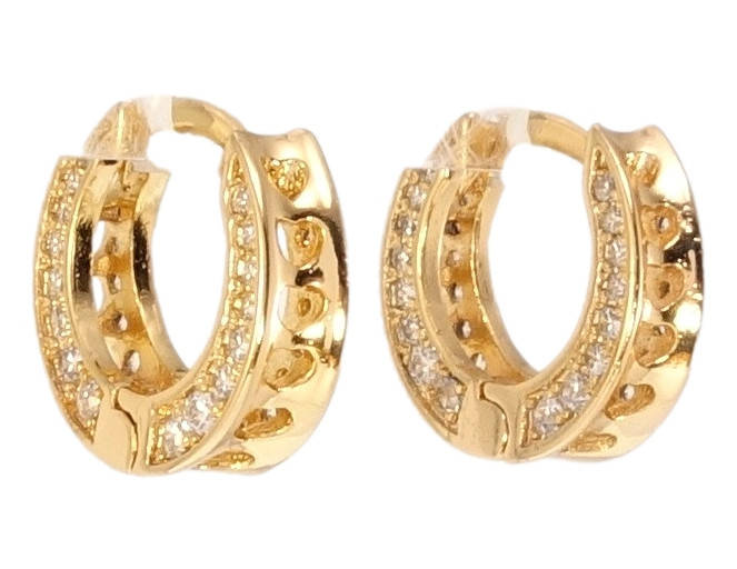 

Серьги Xuping Позолота 18K колечки "Узор сердечками и боковые дорожки циркония"