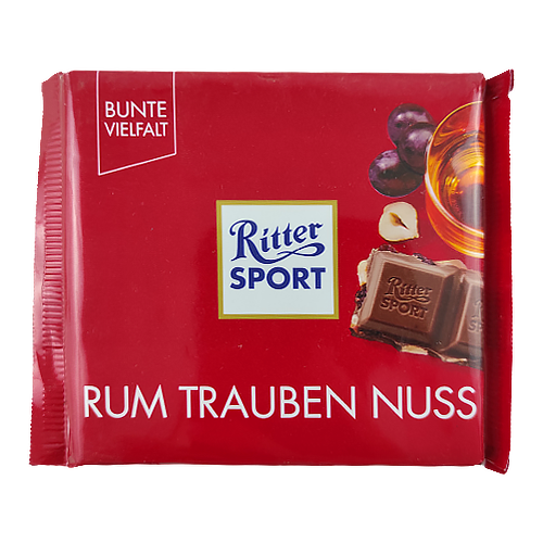 

Шоколад Ріттер Спорт з ромом,родзинками,фундуком Ritter Sport rum raisins hazelnuts 100g 80шт/ящ (Код :