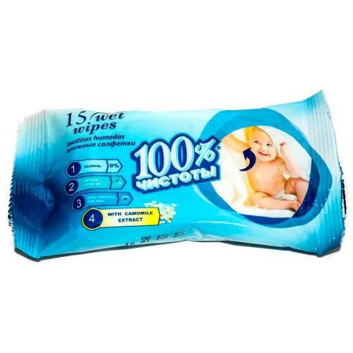 

Салфетки влажные (15 шт.) 100% чистоты РОМАШКА
