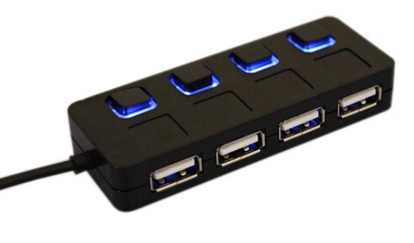 

Хаб USB 2.0 HUB 4 порта, Black, 480Mbts питание от USB, с кнопкой LED