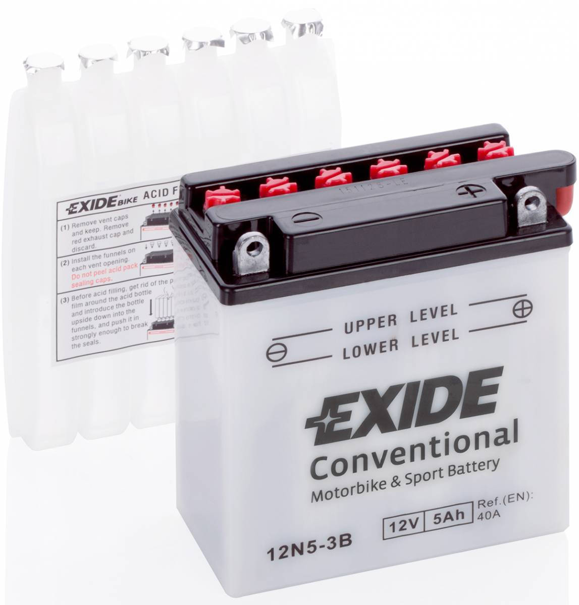 

Аккумулятор мото EXIDE 12 V 5 Ah 40 A (-/+) 120x60x130 мм (12N5-3B)