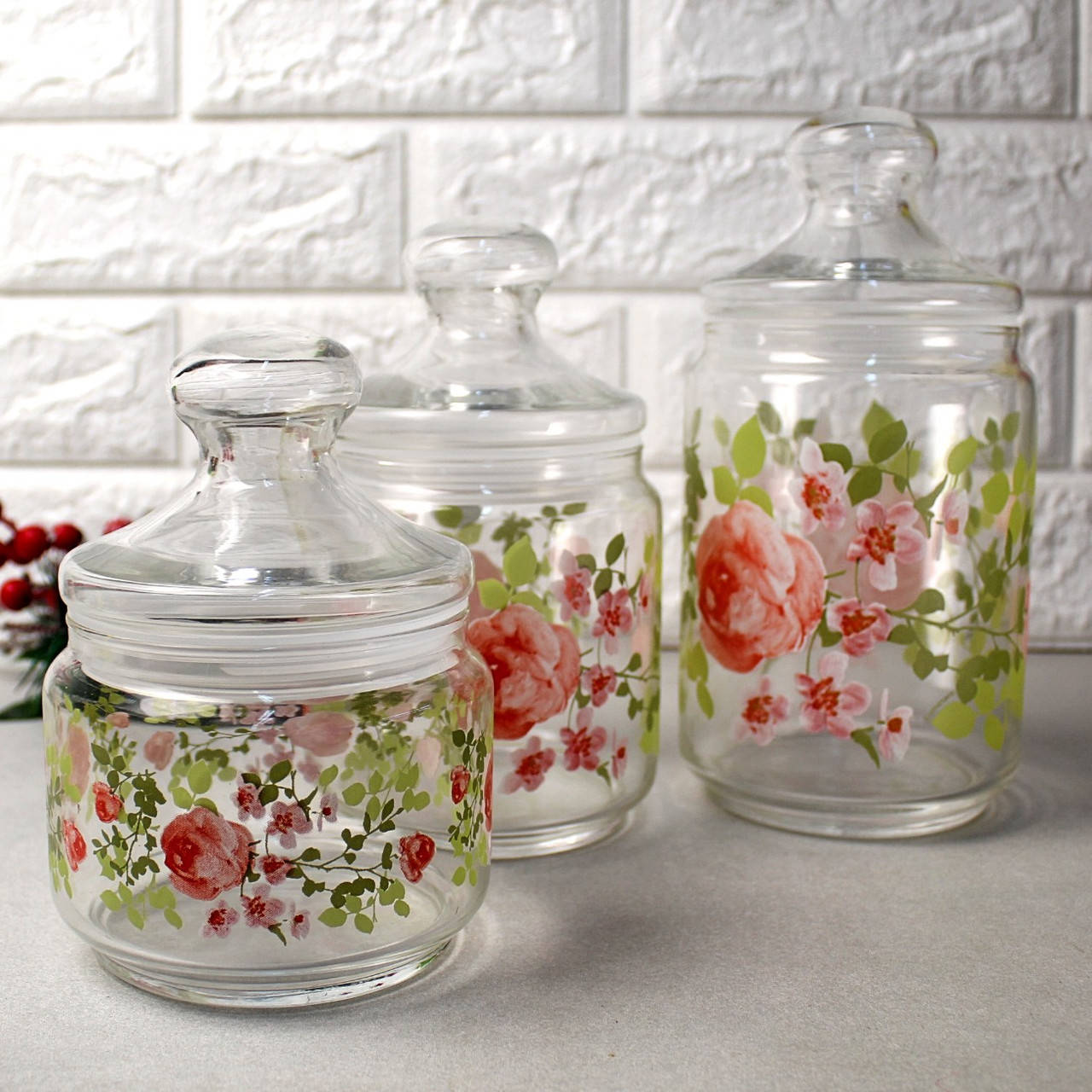 

Набор банок для сыпучих продуктов с розовыми пионами 3 предмета Luminarc Jar Lupin (P2312), Прозрачный