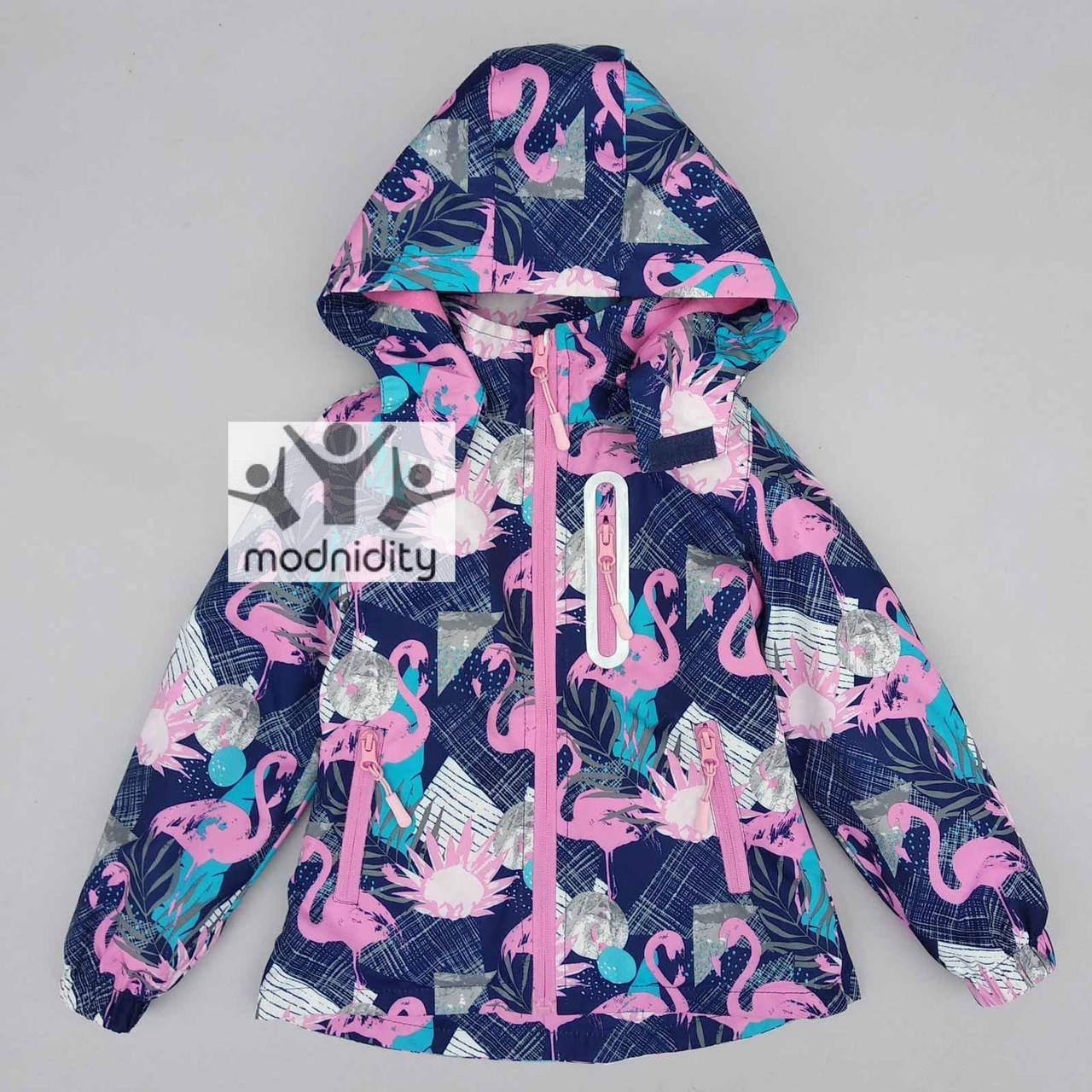 

Детская демисезонная куртка для девочки на флисовой подкладке "Фламинги" на 5 — 9 лет весна осень, Разные цвета