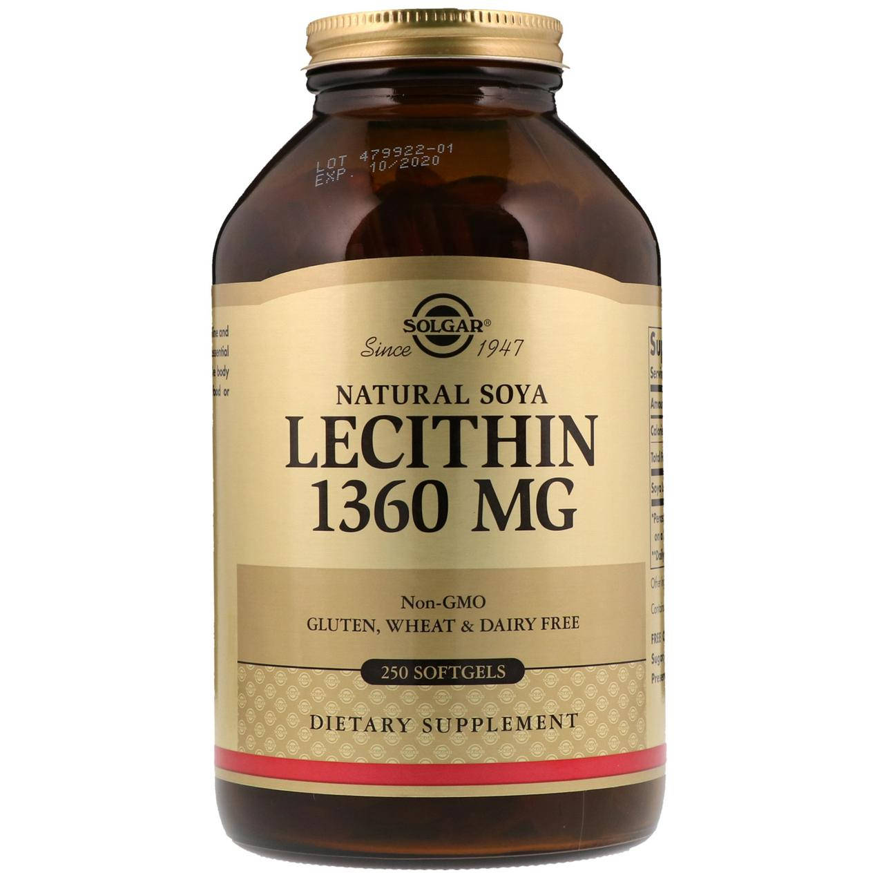 

Лецитин Солгар неотбеленный (Natural Soya Lecithin) 1360 мг 250 капсул