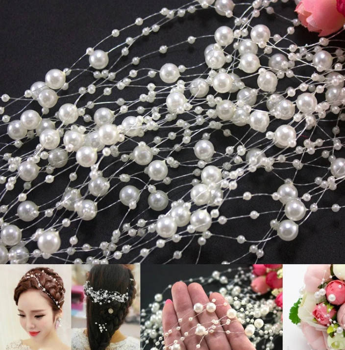 

Жемчуг на леске, 1,3 м, бусины 8 и 3 мм, цвет белый