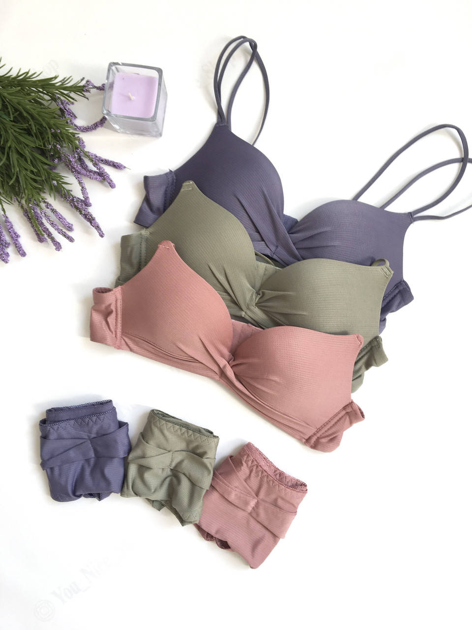 

Комплект нижнего женского белья, хаки, фиолетовый, розовый