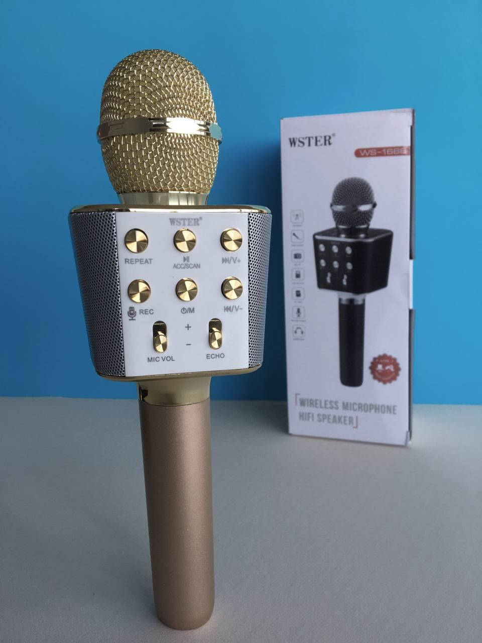 

Беспроводной bluetooth караоке-микрофон Wster WS1688 bluetooth, золотистый