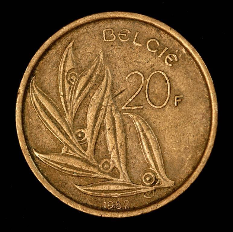 

Монета Белиза 20 франков 1982 г. Легенда на голландском языке «BELGIE»
