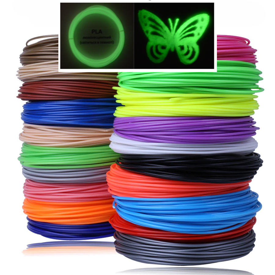 

Набор 20 цветов PLA 200м. пластика для 3D ручки ПЛА светящийся