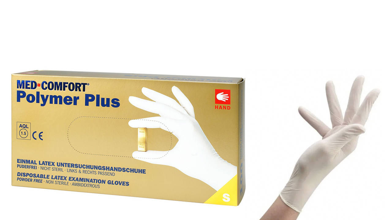 

Перчатки латексные  неопудренные, нестерильные, AMPri Medcomfort Polymer Plus (100шт/уп, Бежевый