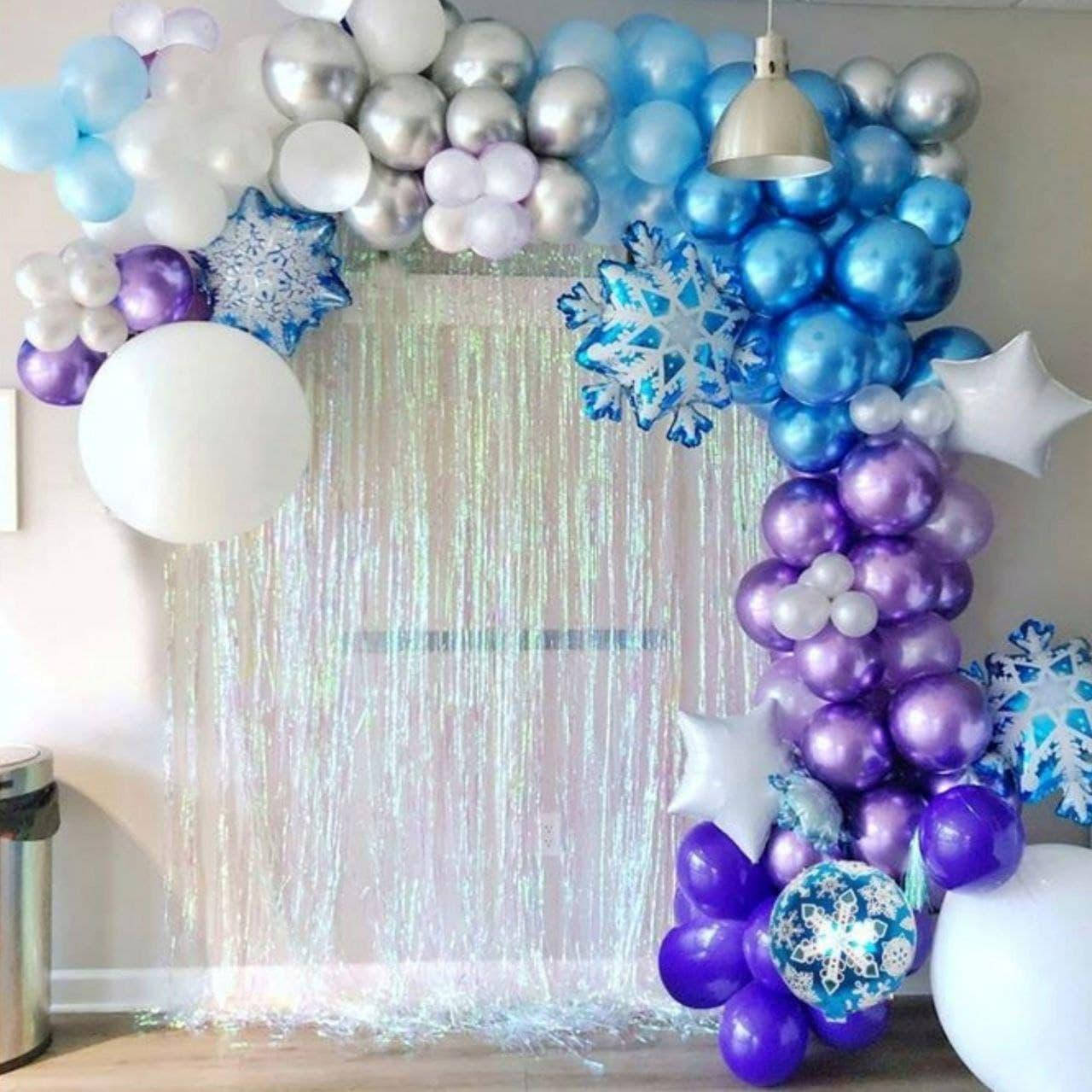 

Арка гирлянда из воздушных шаров ФРОУЗЕН С ПЕРЛАМУТРОВЫМИ ШТОРКАМИ