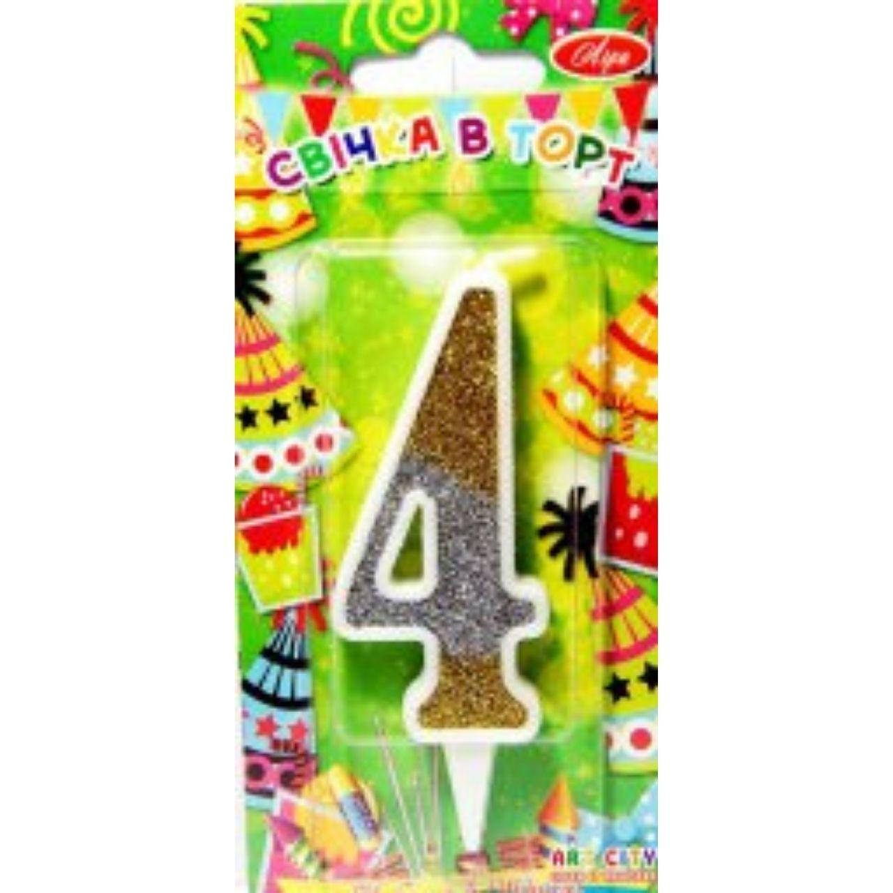 

Свеча на торт "Цыфра-4", золото / серебро