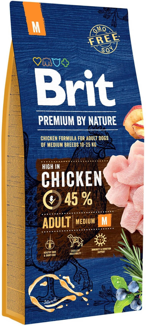 

Brit Premium by Nature Adult М Сухой корм с курицей для собак средних пород 15 кг