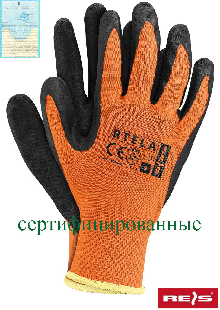 

Рабочие перчатки покрытые латексом REIS Польша (перчатки защитные) RTELA PB, Оранжевый