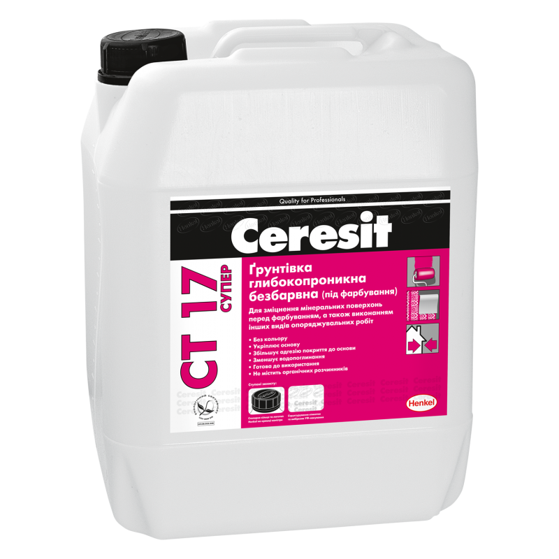 

Глубокопроникающая грунтовка без цвета Ceresit CT17 10 л Супер