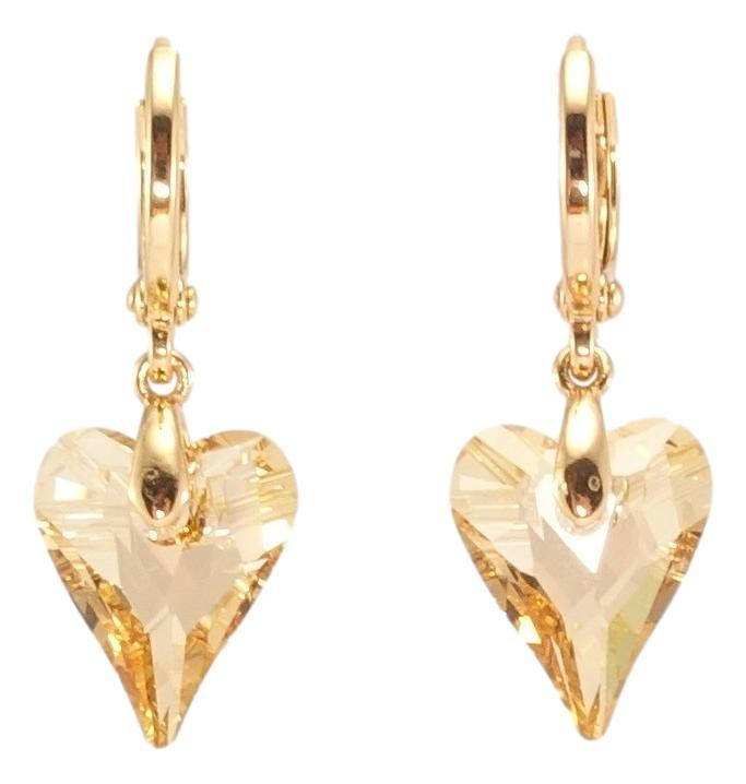 

Серьги Xuping Позолота 18K с кр-ми Swarovski подвески на колечке "Кристальные сердечки Light Topaz"