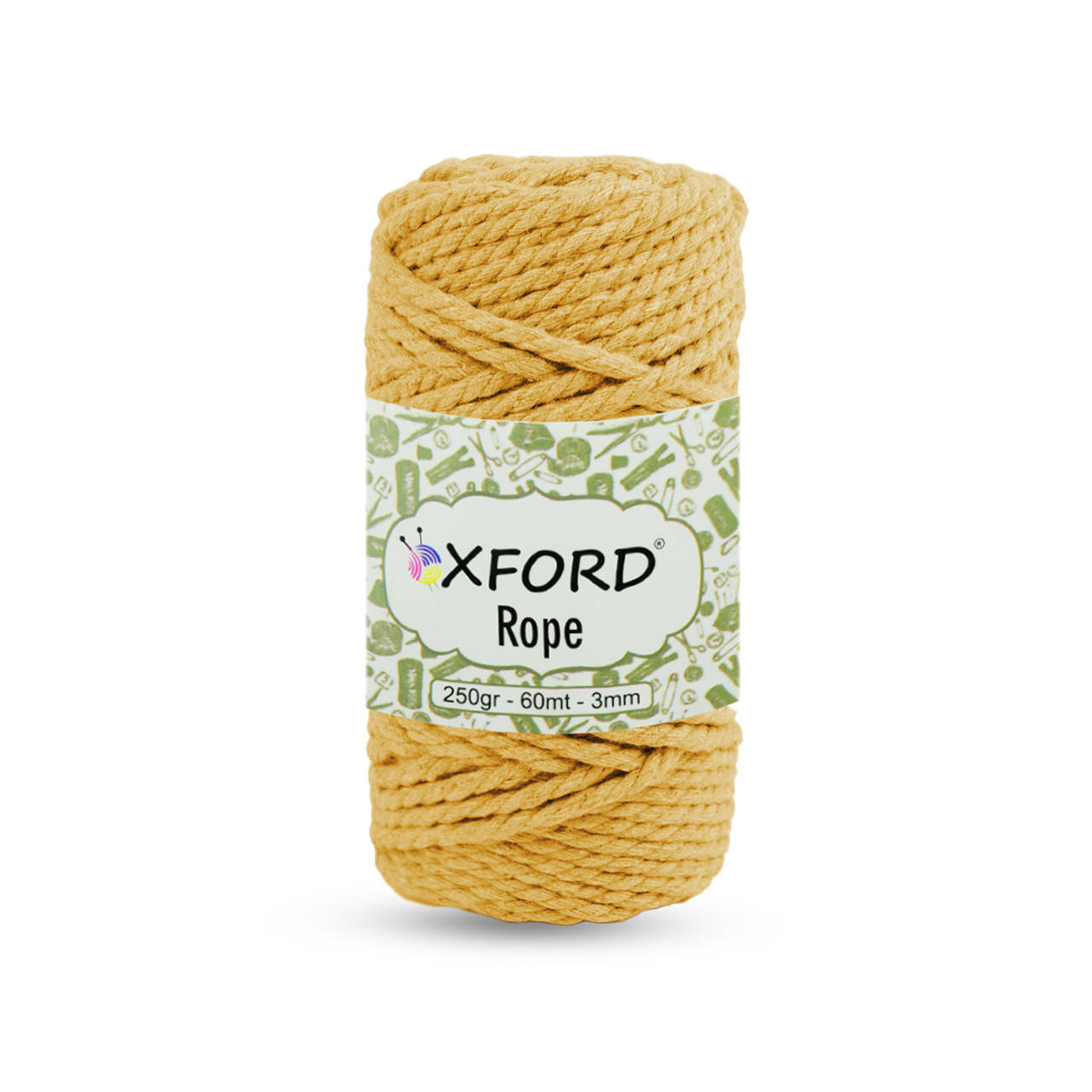 

Хлопковый шнур макраме крученый Oxford Rope. Охра. 250 г, 60 м, 3 мм