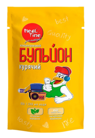

Бульон куриный Meal time, концентрированный (дойпак 60 гр) 10 шт. уп.