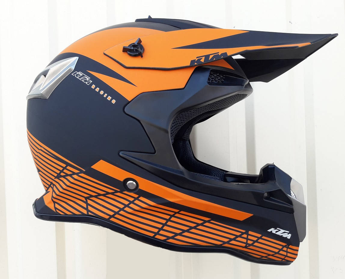 

Шлем кроссовый эндуро расцветка KTM чёрно-оранжевый размер S