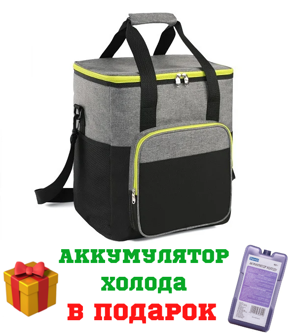 

Сумка холодильник 35л термосумка для еды с аккумулятором холода Time Eco 334S серая с черным