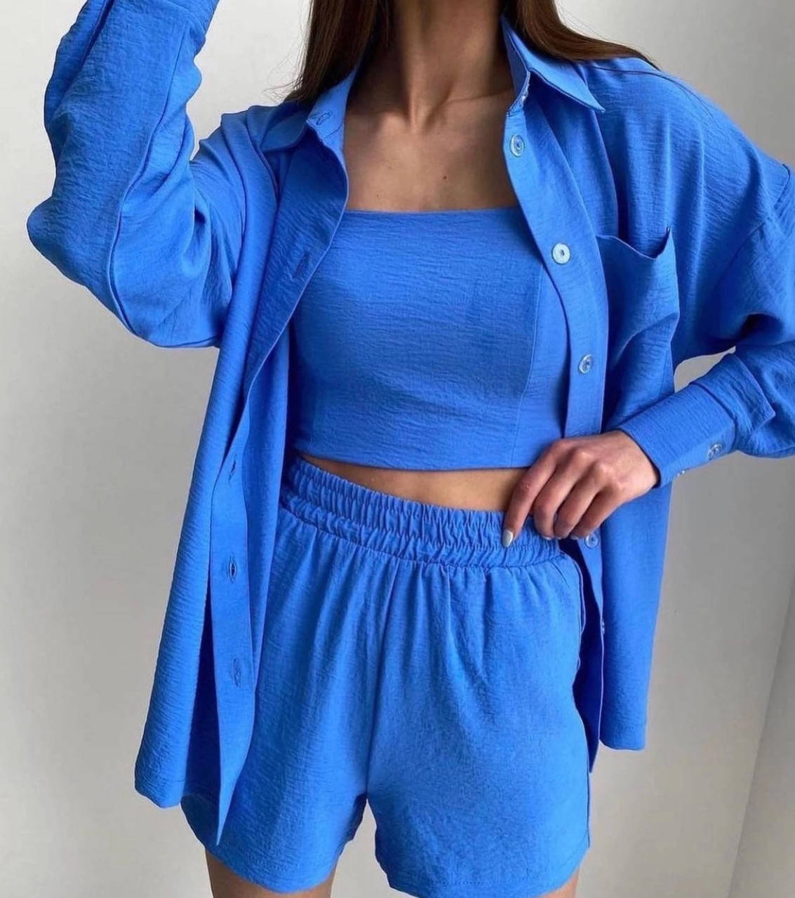 

Костюм тройка шорты рубашка топ жатка белый оливка желтый синий