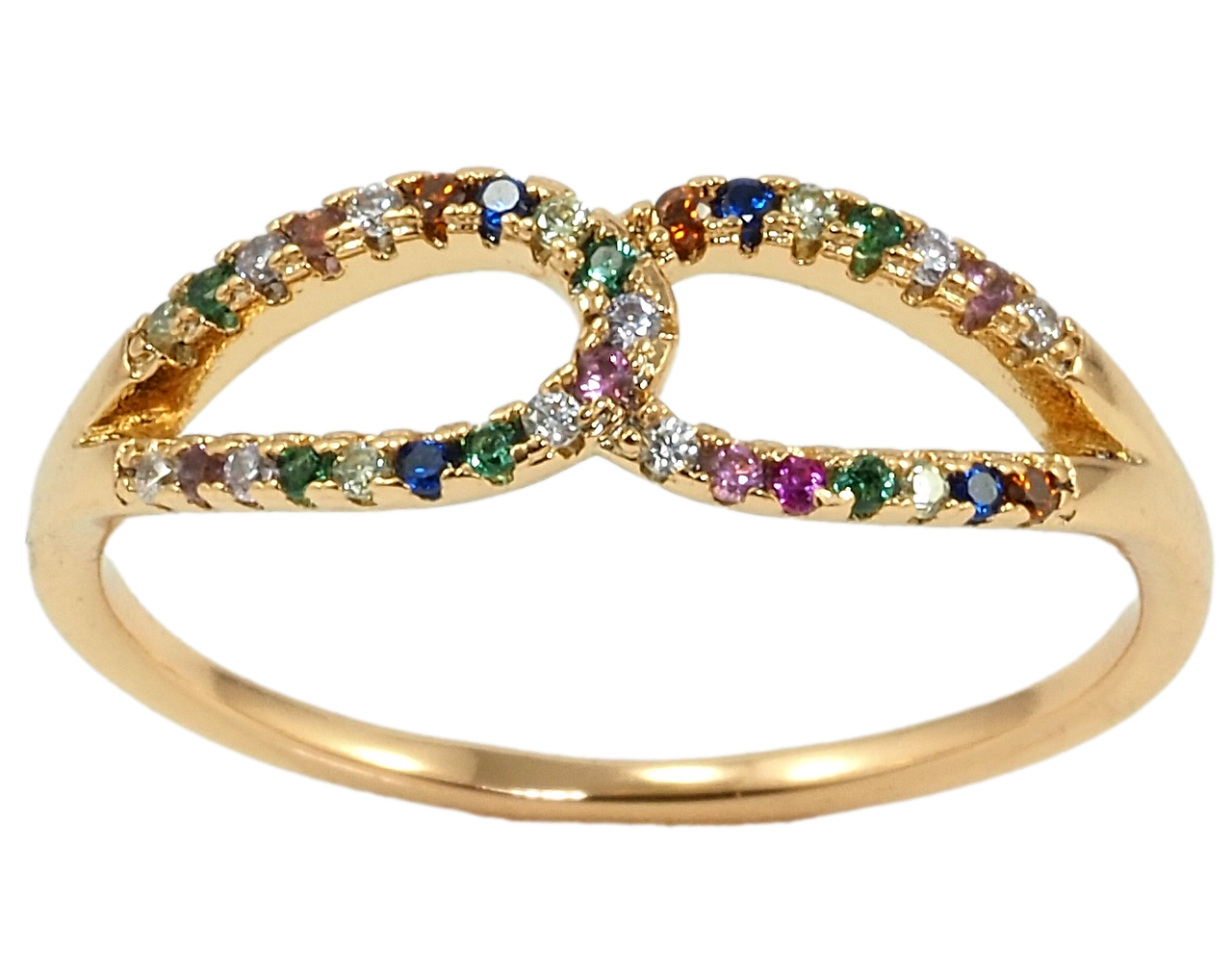 

Кольцо Xuping Позолота 18K "Петельки с цветным цирконием" р.16,17,17.5,18,18.5,19