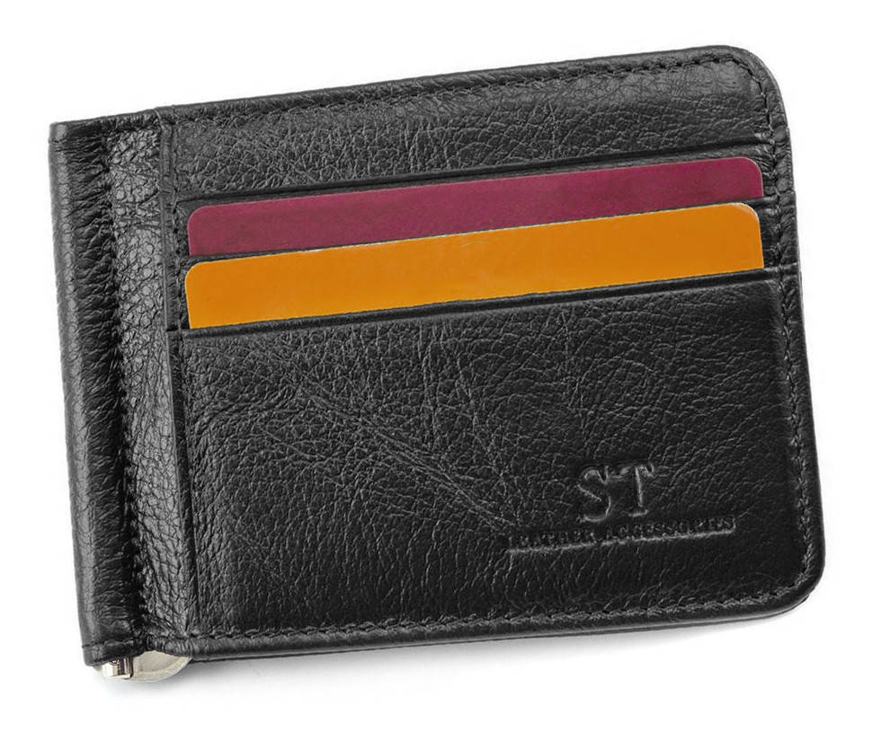 

Черный зажим для банкнот и карточек из натуральной кожи ST Leather ST452