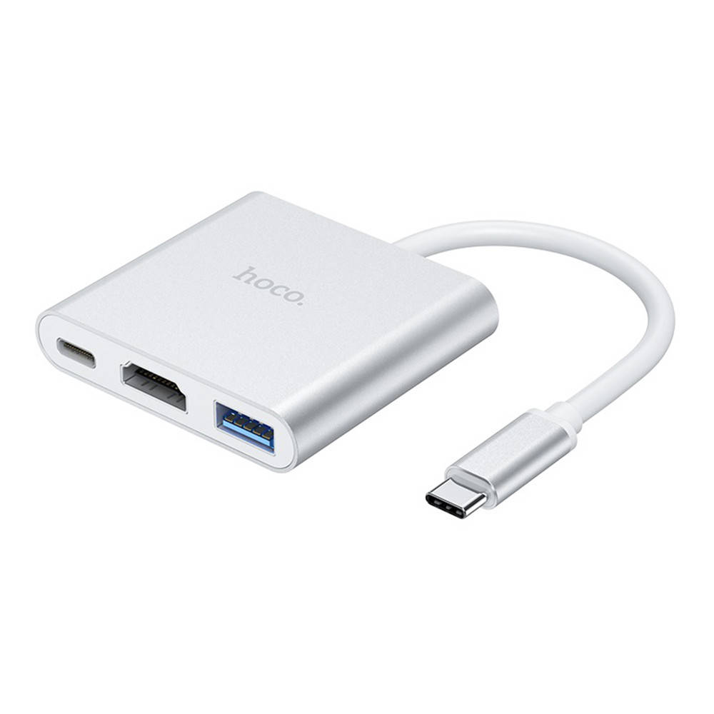 

Hub адаптер Hoco HB14 Easy use Type-C USB / HDMI / PD 67W, Silver