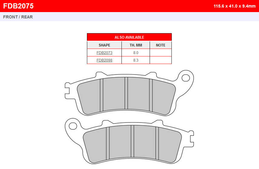 

FDB2075P ТОРМОЗНЫЕ КОЛОДКИ FERODO для мотоцикла HONDA Varadero XL 1000 V,HONDA FJS - Silver Wing,Forza NSS 250