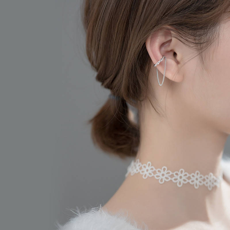 

Каффы серебряные Две цепи, серьги без прокола на хрящик 2 шт, родий или позолота, серебро 925 пробы