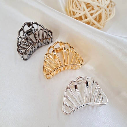 

Краб для волос Ракушка золотой/черный/серебряный из металла, женский краб заколка Мушля металлический, Разные цвета