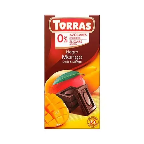 

Шоколад без сахара Torras черный с кусочками манго Испания 75 г