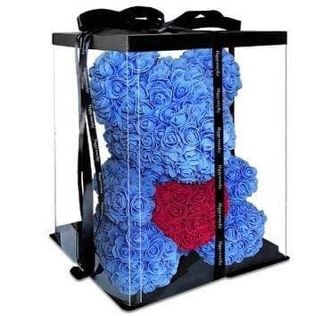 

Мишка из роз Teddy Blue с сердцем 40 см + Подарочная коробка