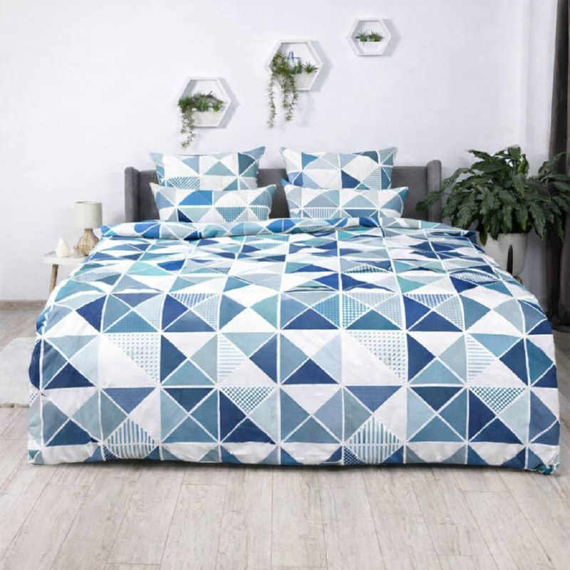Двоспальний комплект (Бязь) | Комплект постільної білизни "Strange triangles" | Простирадло 200х220 см, фото 1