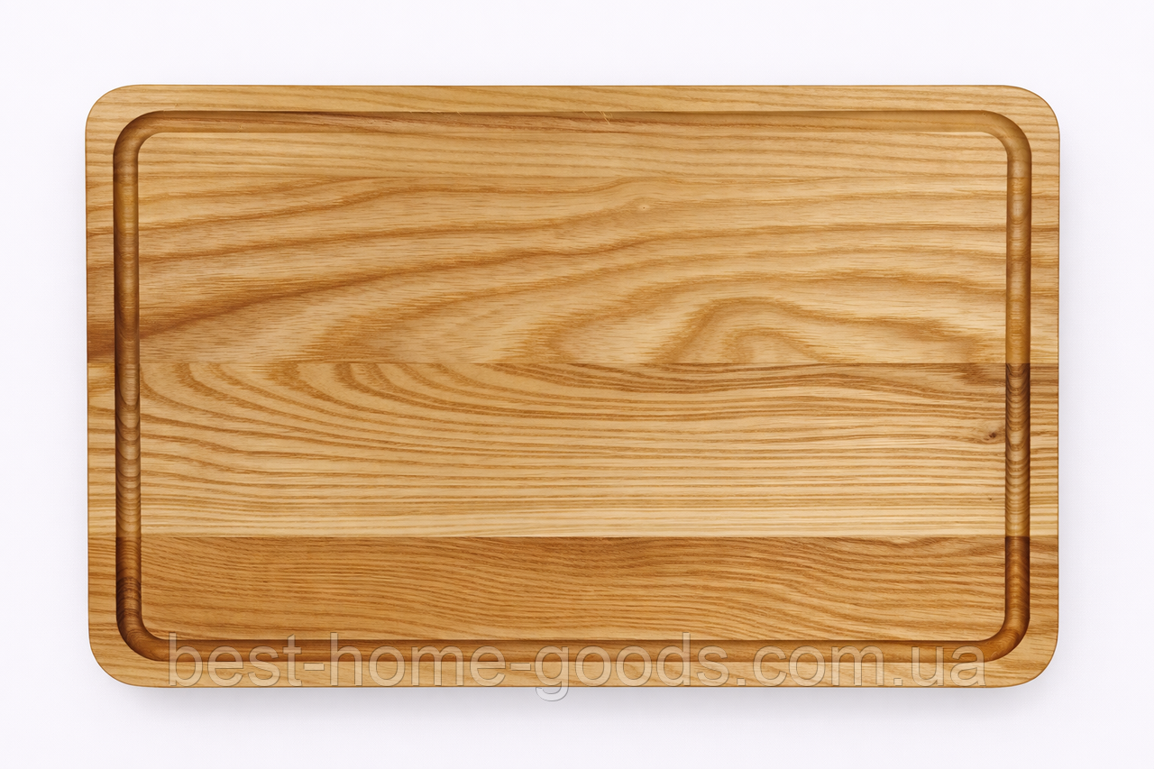 Кухонна обробна дошка з ясена 44,5×29,5×2 см — міцна дерев’яна дошка з декоративною канавкою для нарізки та сервірування, фото 1