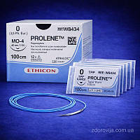 Шовний матеріал Пролен 0 колюча масивна Taper Point 40 мм, 1/2кола, блакитний 100см