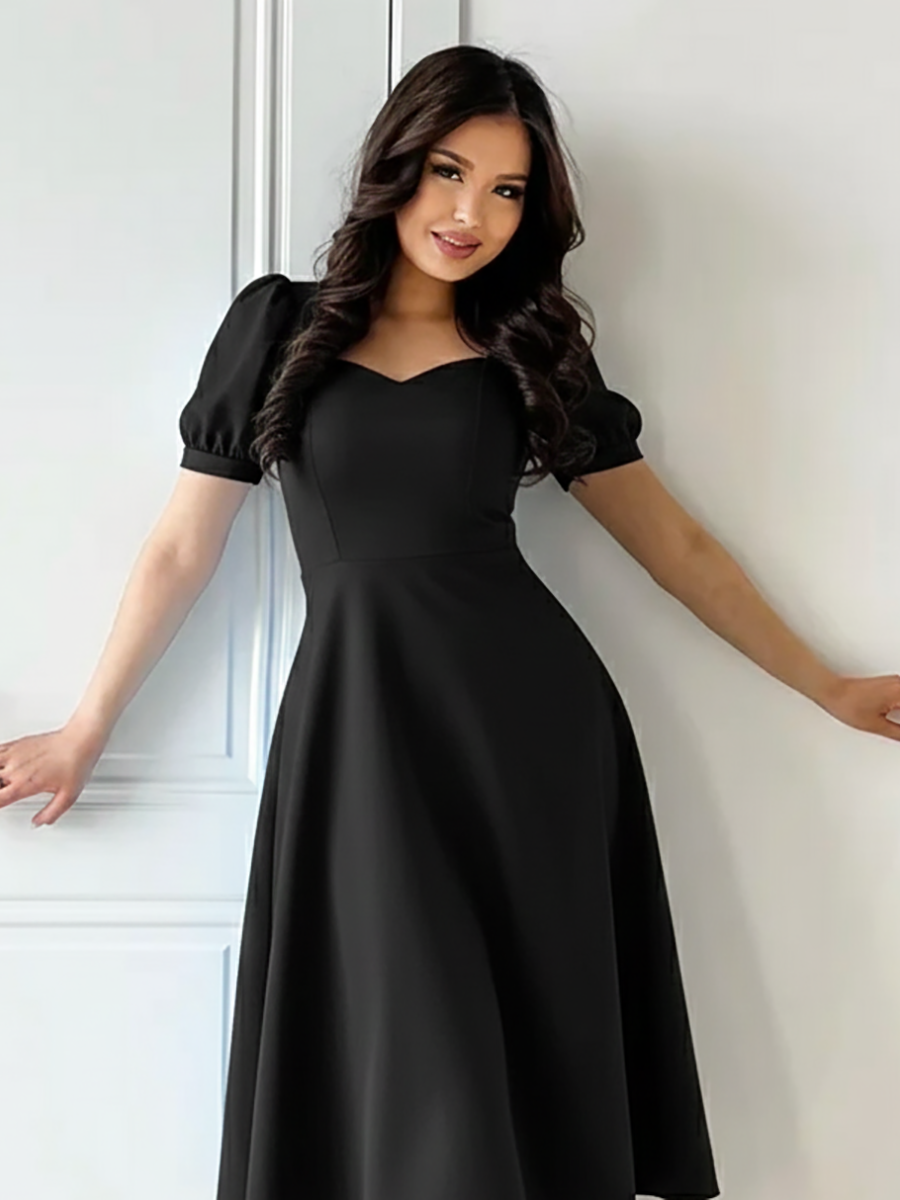 Вишукане жіноче плаття довжини міді з розкльошеною спідницею, чорне, фото 1